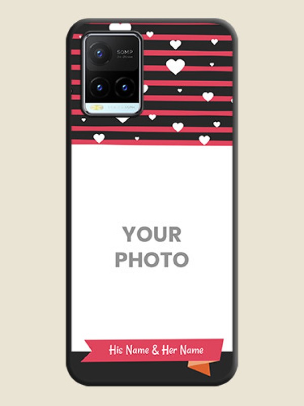 Custom White Color Love Symbols with Pink Lines Pattern on Space Black Custom Soft Matte Phone Cases - Vivo Y21T - alternate view