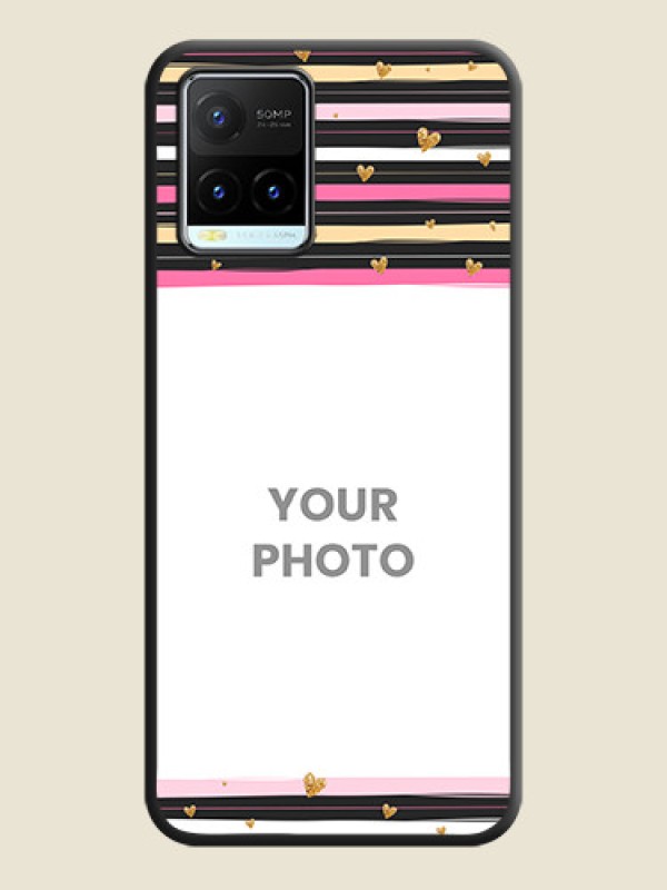 Custom Multicolor Lines and Golden Love Symbols Design on Photo on Space Black Soft Matte Mobile Cover - Vivo Y21T - alternate view