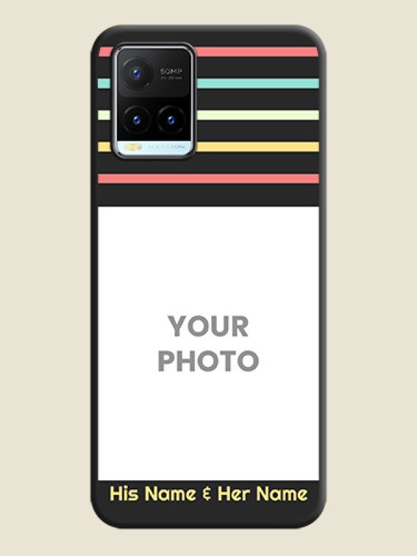 Custom Color Stripes with Photo and Text on Photo on Space Black Soft Matte Mobile Case - Vivo Y21T - alternate view