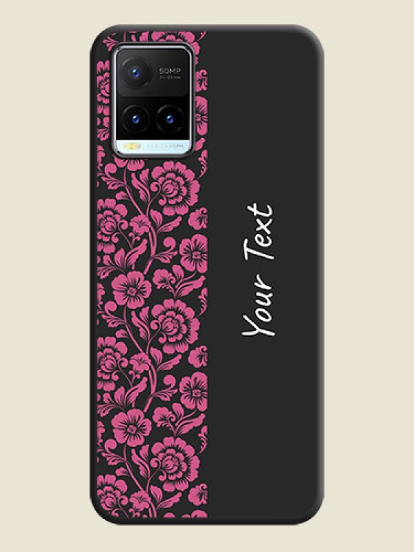 Custom Pink Floral Pattern Design With Custom Text On Space Black Personalized Soft Matte Phone Covers -Vivo Y21T - alternate view