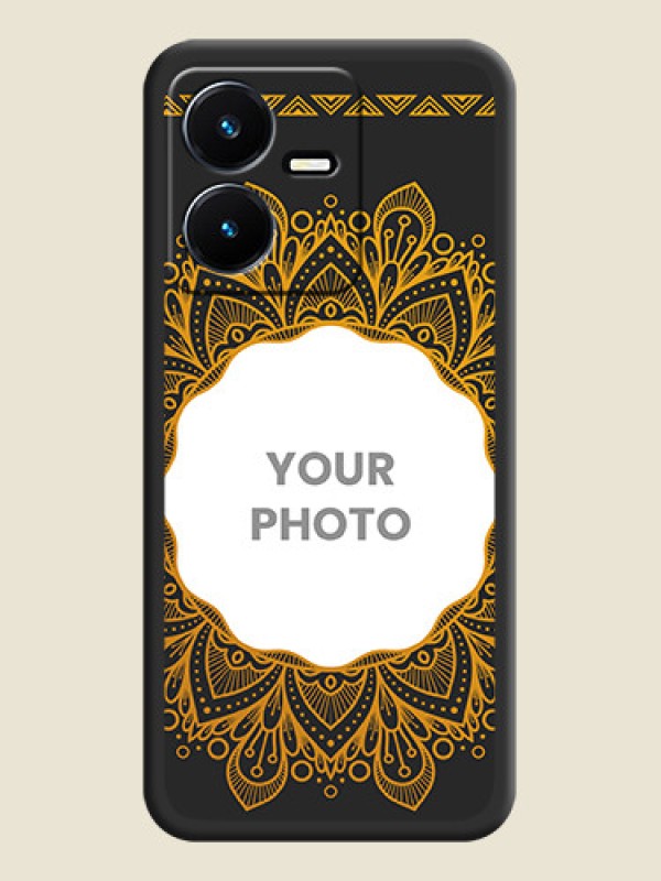 Custom Round Image with Floral Design on Photo on Space Black Soft Matte Mobile Cover - Vivo Y22 - alternate view