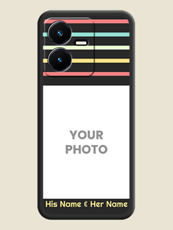 Custom Color Stripes with Photo and Text on Photo on Space Black Soft Matte Mobile Case - Vivo Y22 - alternate view