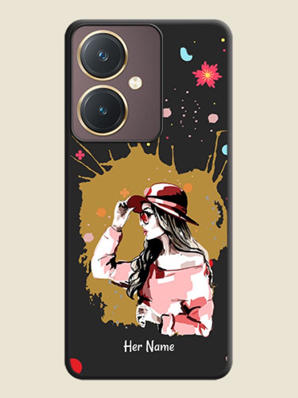 Custom Mordern Lady With Color Splash Background With Custom Text On Space Black Personalized Soft Matte Phone Covers - Vivo Y27 - alternate view