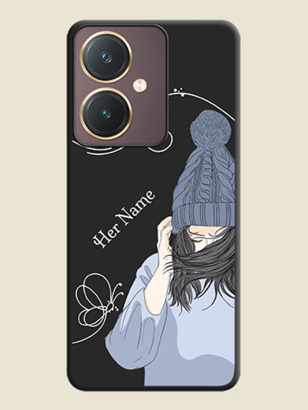 Custom Girl With Blue Winter Outfiit Custom Text Design On Space Black Personalized Soft Matte Phone Covers - Vivo Y27 - alternate view