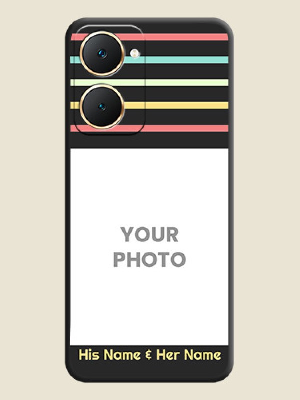 Custom Color Stripes with Photo and Text on Photo On Space Black Custom Soft Matte Mobile Back Cover - Vivo Y28e 5G - alternate view