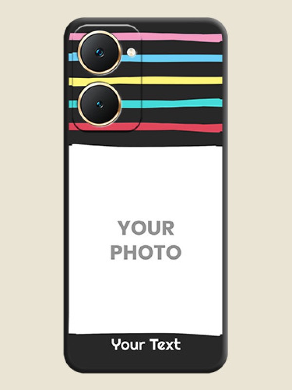 Custom Multicolor Lines with Image On Space Black Custom Soft Matte Mobile Back Cover - Vivo Y28s 5G - alternate view