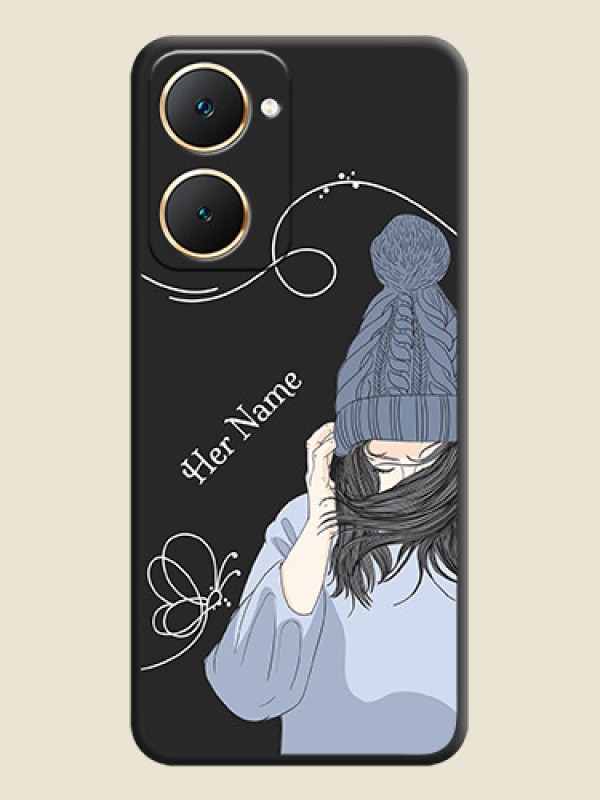 Custom Girl With Blue Winter Outfiit Custom Text Design On Space Black Custom Soft Matte Mobile Back Cover - Vivo Y28s 5G - alternate view