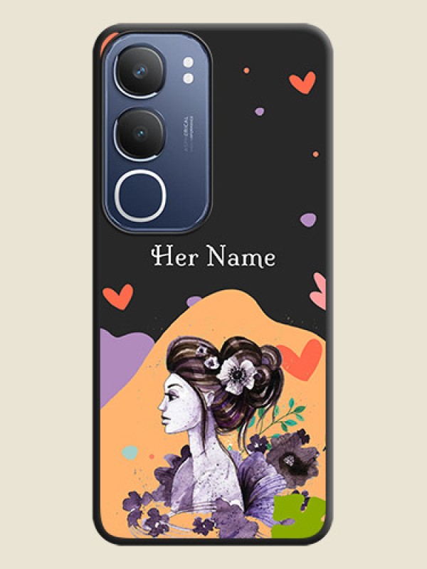 Custom Namecase For Her With Fancy Lady Image On Space Black Custom Soft Matte Mobile Back Cover - Vivo Y29 5G - alternate view