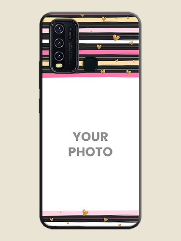 Custom Multicolor Lines and Golden Love Symbols Design - Photo on Space Black Soft Matte Mobile Cover - Vivo Y30 - alternate view
