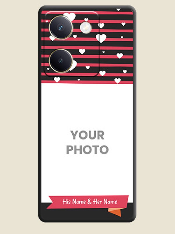Custom White Color Love Symbols with Pink Lines Pattern On Space Black Custom Soft Matte Mobile Back Cover - Vivo Y300 Plus 5G - alternate view