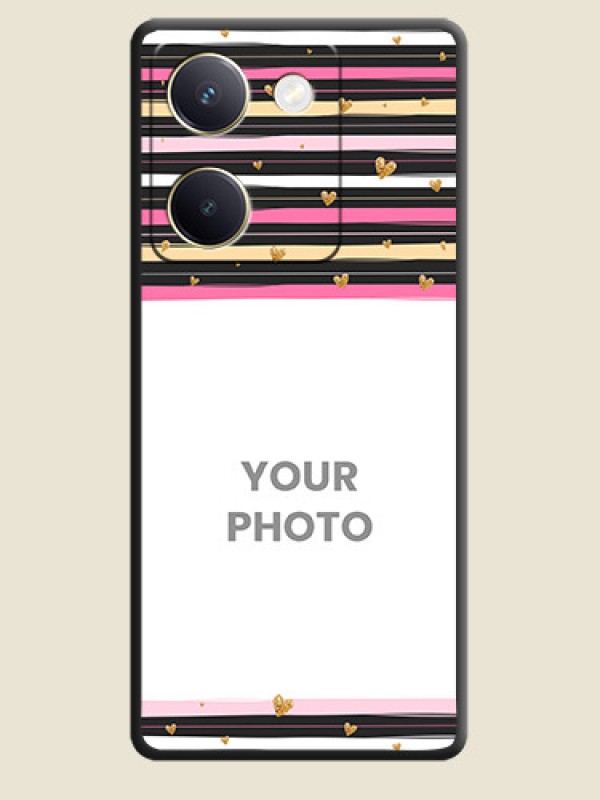 Custom Multicolor Lines and Golden Love Symbols Design on Photo On Space Black Custom Soft Matte Mobile Back Cover - Vivo Y300 Plus 5G - alternate view
