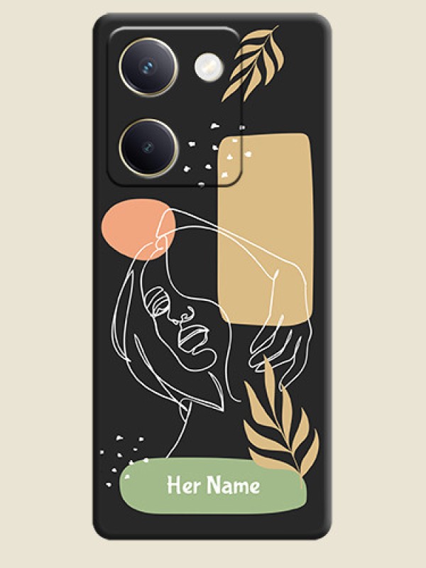 Custom Custom Text With Line Art Of Women & Leaves Design On Space Black Custom Soft Matte Mobile Back Cover - Vivo Y300 Plus 5G - alternate view
