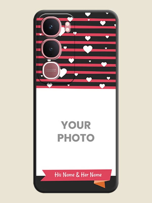 Custom White Color Love Symbols with Pink Lines Pattern On Space Black Custom Soft Matte Mobile Back Cover - Vivo Y31 5G - alternate view
