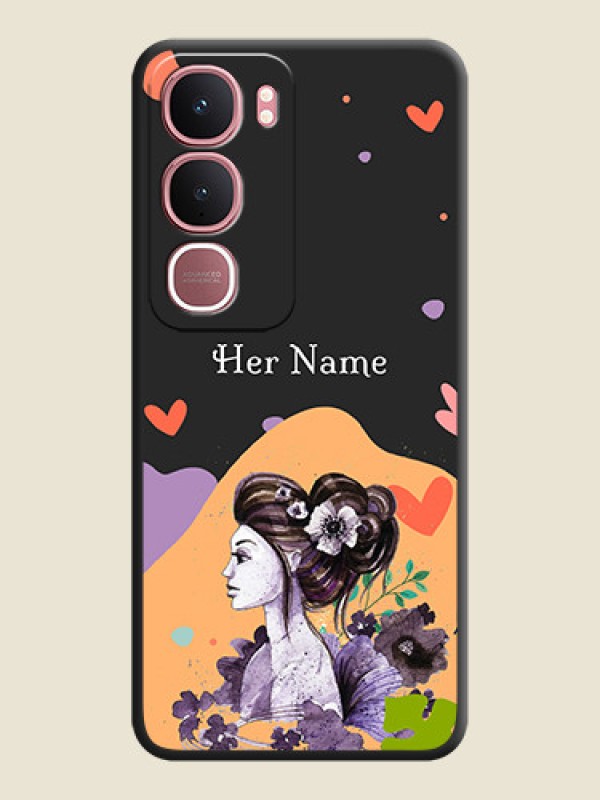 Custom Namecase For Her With Fancy Lady Image On Space Black Custom Soft Matte Mobile Back Cover - Vivo Y31 5G - alternate view