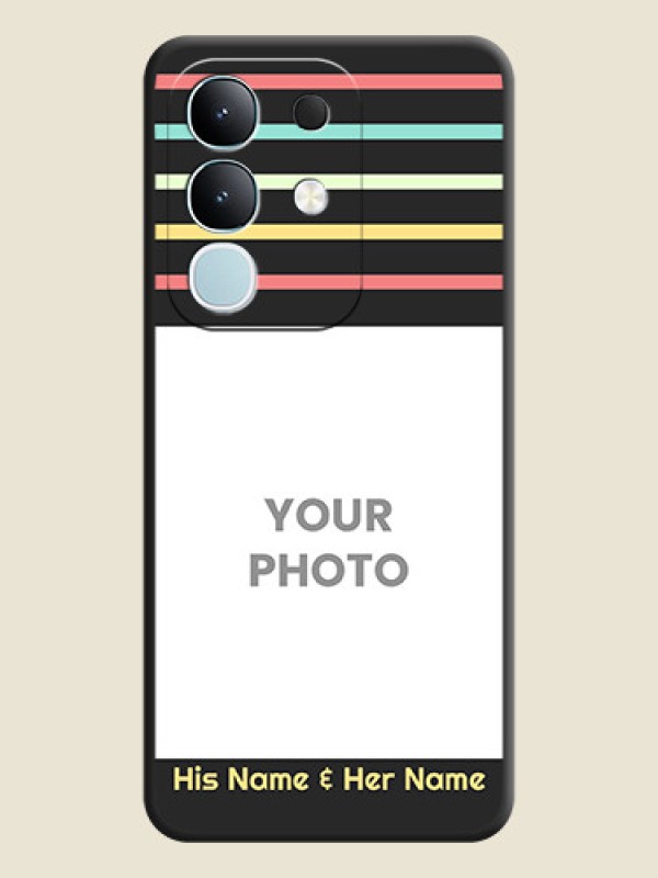 Custom Color Stripes with Photo and Text on Photo On Space Black Custom Soft Matte Mobile Back Cover - Vivo Y31 Pro 5G - alternate view