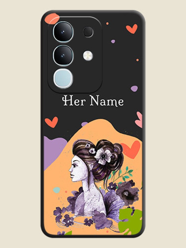 Custom Namecase For Her With Fancy Lady Image On Space Black Custom Soft Matte Mobile Back Cover - Vivo Y31 Pro 5G - alternate view