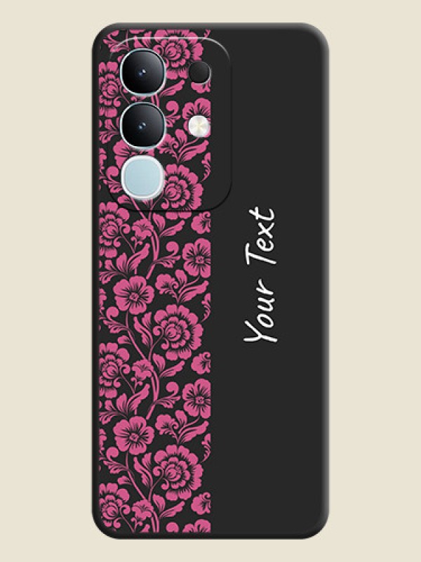 Custom Pink Floral Pattern Design With Custom Text On Space Black Custom Soft Matte Mobile Back Cover - Vivo Y31 Pro 5G - alternate view