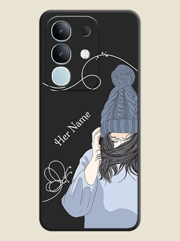 Custom Girl With Blue Winter Outfiit Custom Text Design On Space Black Custom Soft Matte Mobile Back Cover - Vivo Y31 Pro 5G - alternate view