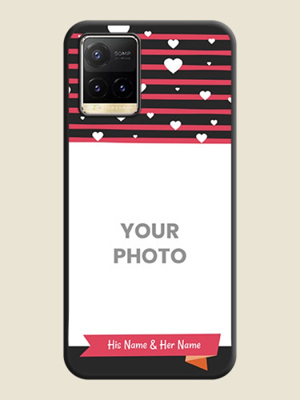 Custom White Color Love Symbols with Pink Lines Pattern on Space Black Custom Soft Matte Phone Cases - Vivo Y33T - alternate view