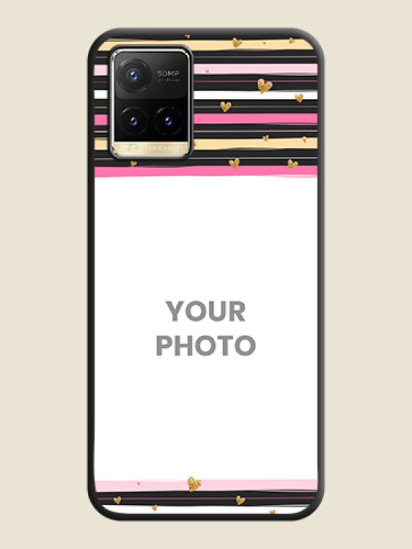 Custom Multicolor Lines and Golden Love Symbols Design on Photo on Space Black Soft Matte Mobile Cover - Vivo Y33T - alternate view