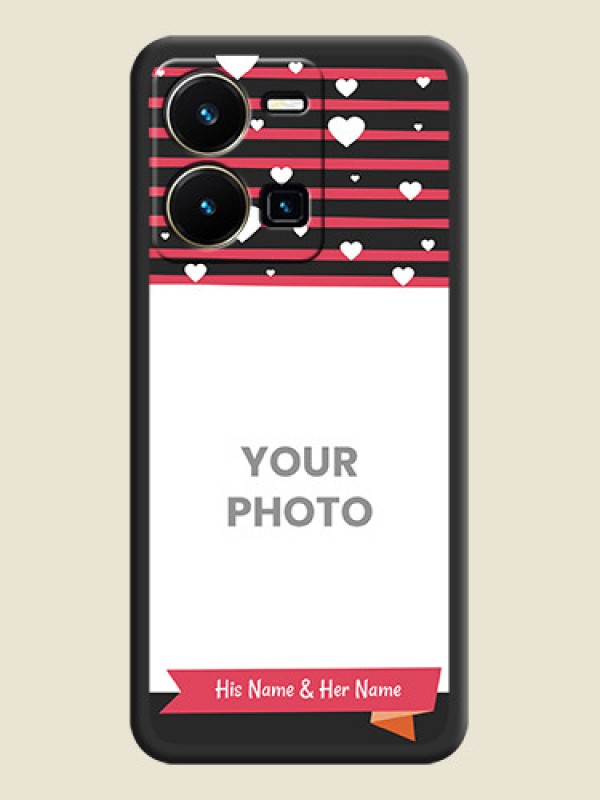 Custom White Color Love Symbols with Pink Lines Pattern on Space Black Custom Soft Matte Phone Cases - Vivo Y35 - alternate view