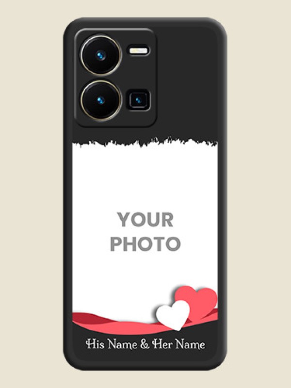 Custom Pin Color Love Shaped Ribbon Design with Text on Space Black Custom Soft Matte Phone Back Cover - Vivo Y35 - alternate view