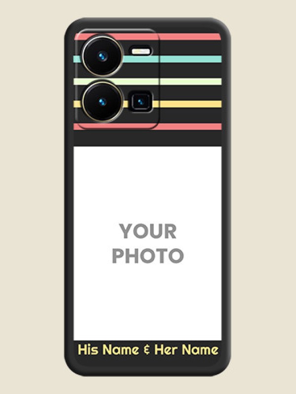 Custom Color Stripes with Photo and Text on Photo on Space Black Soft Matte Mobile Case - Vivo Y35 - alternate view