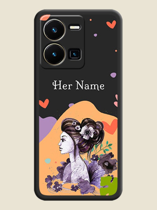 Custom Namecase For Her With Fancy Lady Image On Space Black Personalized Soft Matte Phone Covers -Vivo Y35 - alternate view