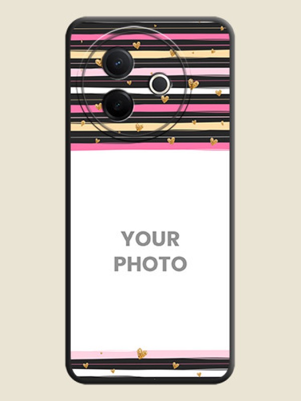 Custom Multicolor Lines and Golden Love Symbols Design on Photo On Space Black Custom Soft Matte Mobile Back Cover - Vivo Y39 5G - alternate view