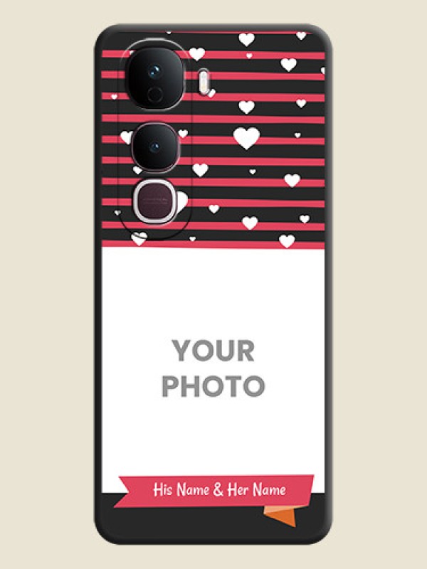 Custom White Color Love Symbols with Pink Lines Pattern On Space Black Custom Soft Matte Mobile Back Cover - Vivo Y400 Pro 5G - alternate view