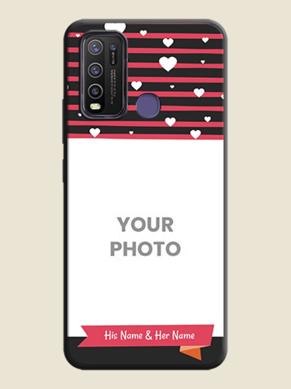 Custom White Color Love Symbols with Pink Lines Pattern on Space Black Custom Soft Matte Phone Cases - Vivo Y50 - alternate view