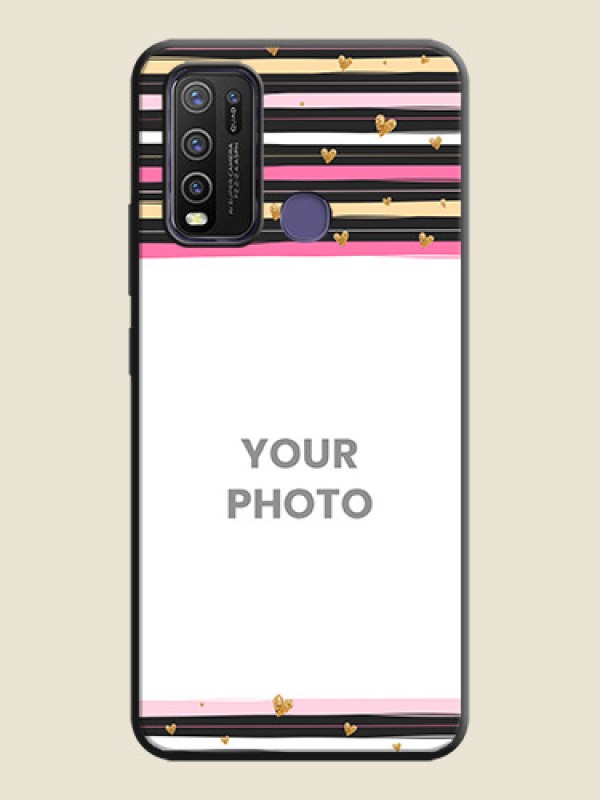 Custom Multicolor Lines and Golden Love Symbols Design - Photo on Space Black Soft Matte Mobile Cover - Vivo Y50 - alternate view