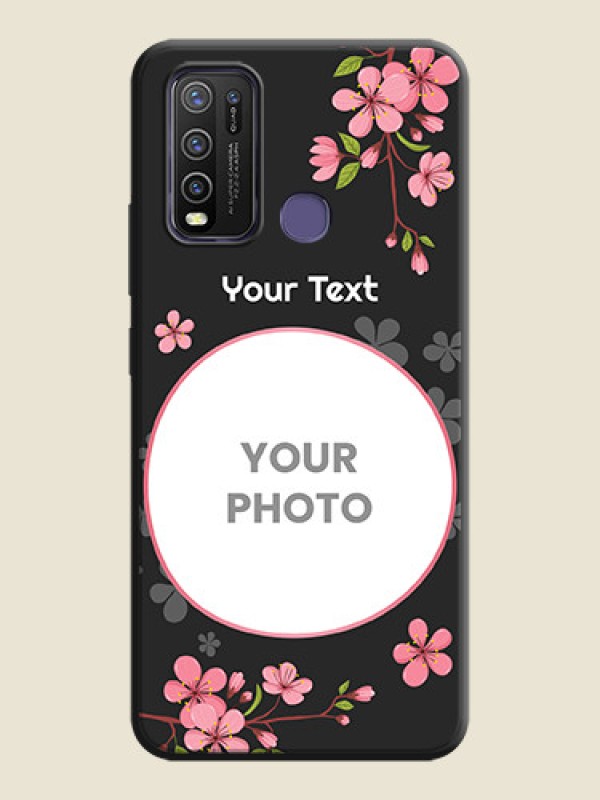 Custom Round Image with Pink Color Floral Design - Photo on Space Black Soft Matte Back Cover - Vivo Y50 - alternate view