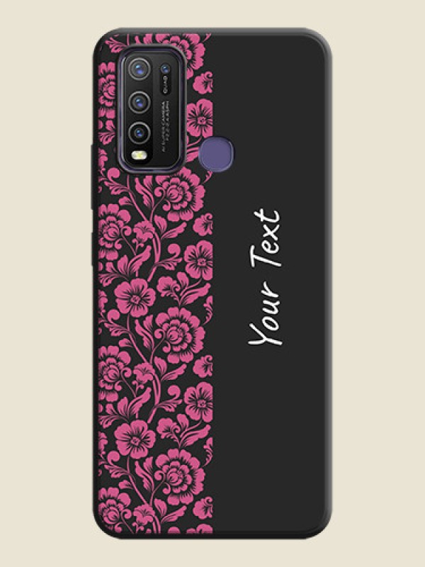 Custom Pink Floral Pattern Design With Custom Text On Space Black Personalized Soft Matte Phone Covers -Vivo Y50 - alternate view