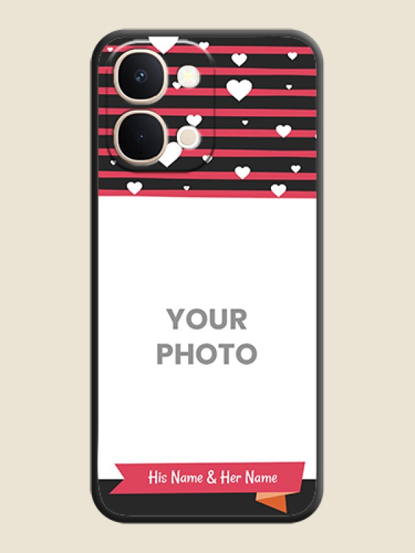 Custom White Color Love Symbols with Pink Lines Pattern On Space Black Custom Soft Matte Mobile Back Cover - Vivo Y51 Pro 5G - alternate view