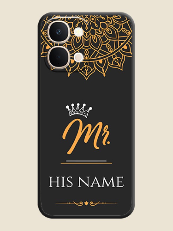 Custom Mr Name with Floral Design On Space Black Custom Soft Matte Mobile Back Cover - Vivo Y51 Pro 5G - alternate view