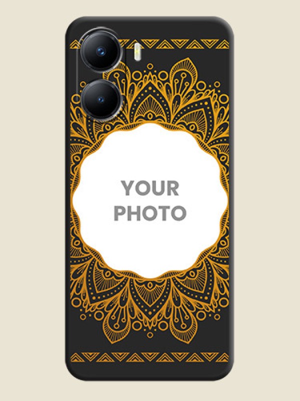 Custom Round Image with Floral Design on Photo on Space Black Soft Matte Mobile Cover - Vivo Y56 5G - alternate view