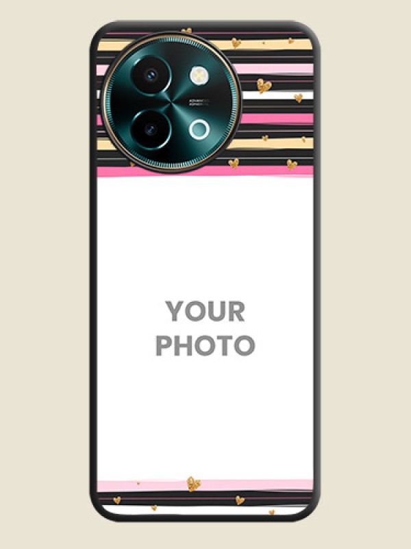 Custom Multicolor Lines and Golden Love Symbols Design on Photo On Space Black Custom Soft Matte Mobile Back Cover - Vivo Y58 5G - alternate view