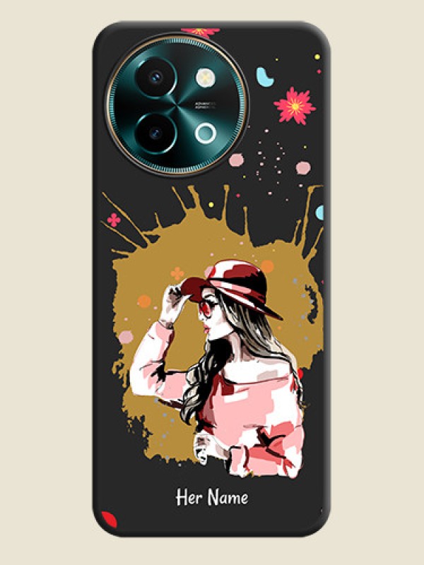 Custom Mordern Lady With Color Splash Background With Custom Text On Space Black Custom Soft Matte Mobile Back Cover - Vivo Y58 5G - alternate view