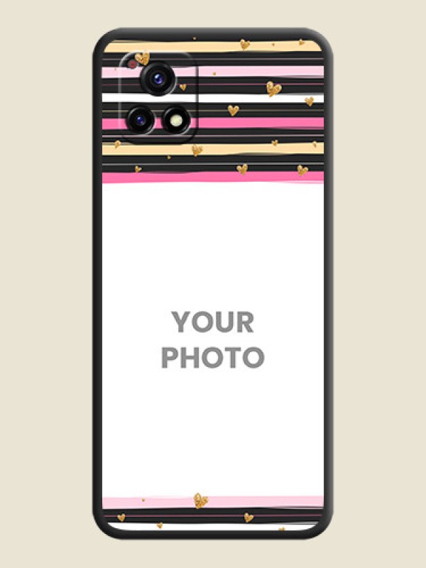 Custom Multicolor Lines and Golden Love Symbols Design on Photo on Space Black Soft Matte Mobile Cover - Vivo Y72 5G - alternate view