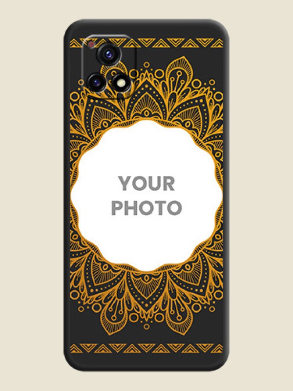Custom Round Image with Floral Design on Photo on Space Black Soft Matte Mobile Cover - Vivo Y72 5G - alternate view