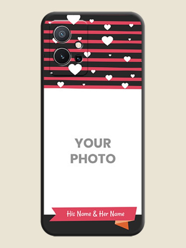 Custom White Color Love Symbols with Pink Lines Pattern on Space Black Custom Soft Matte Phone Cases - Vivo Y75 5G - alternate view