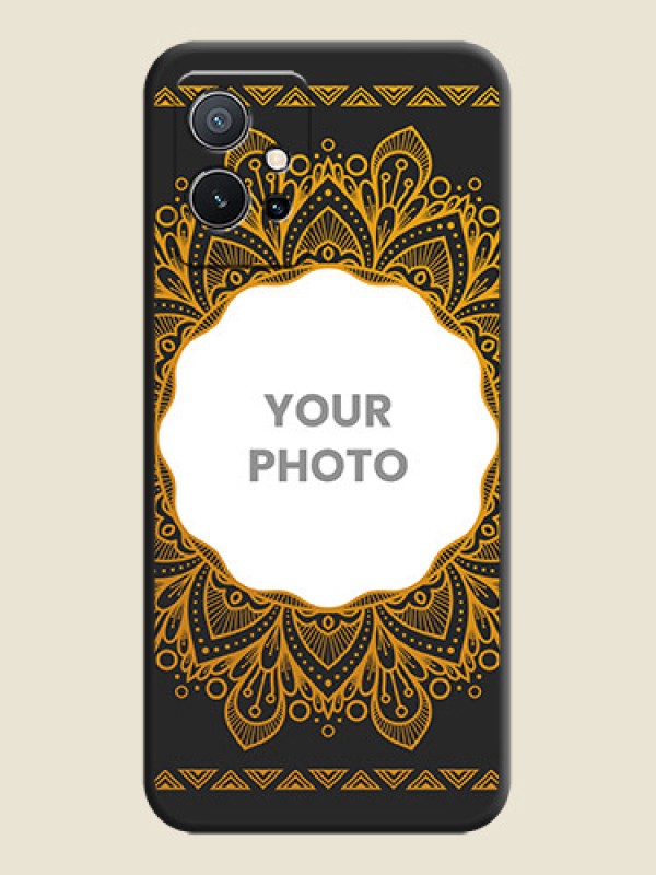 Custom Round Image with Floral Design on Photo on Space Black Soft Matte Mobile Cover - Vivo Y75 5G - alternate view