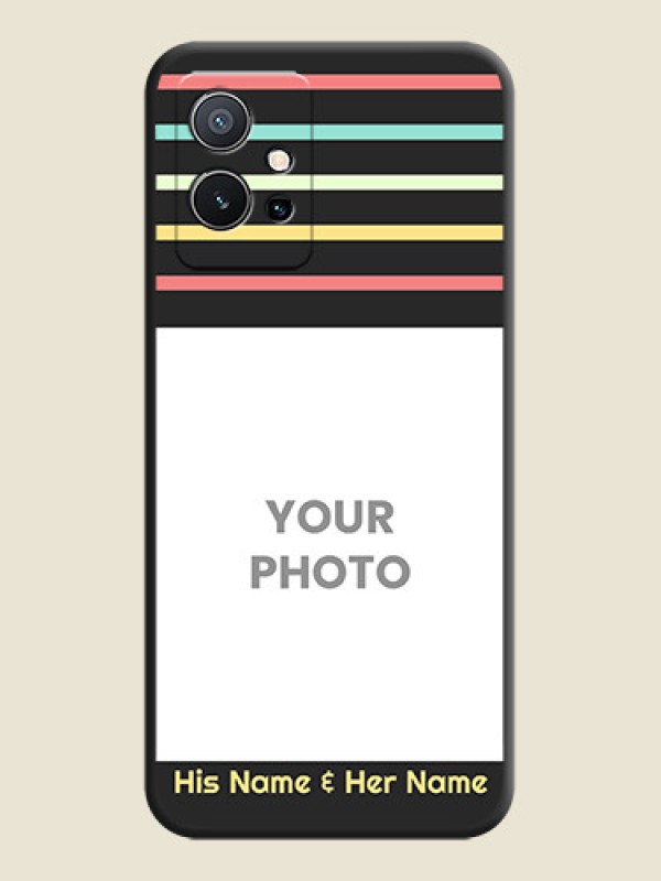 Custom Color Stripes with Photo and Text on Photo on Space Black Soft Matte Mobile Case - Vivo Y75 5G - alternate view
