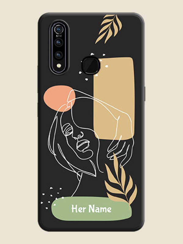 Custom Custom Text With Line Art Of Women & Leaves Design On Space Black Personalized Soft Matte Phone Covers -Vivo Z1 Pro - alternate view