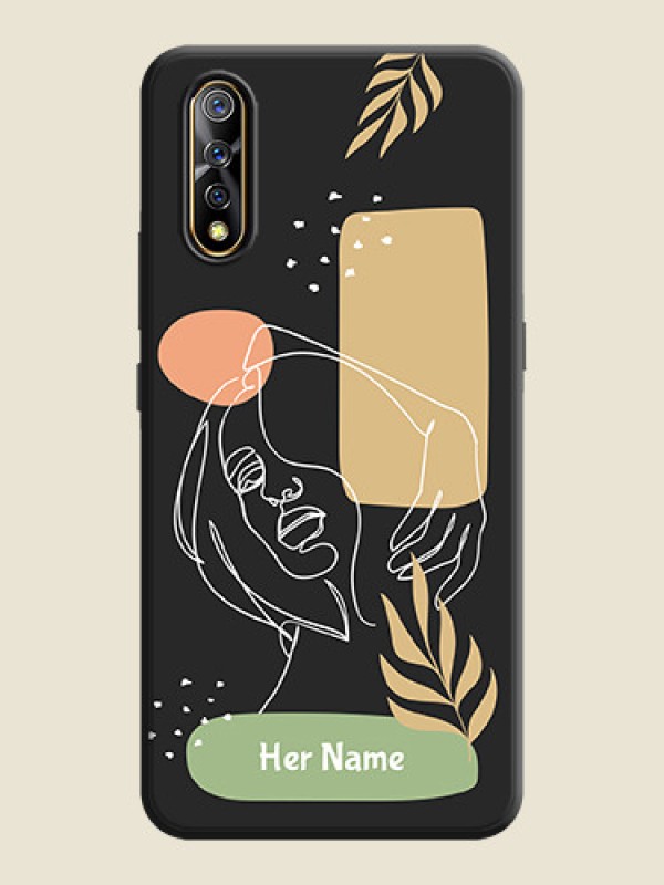Custom Custom Text With Line Art Of Women & Leaves Design On Space Black Personalized Soft Matte Phone Covers -Vivo Z1X - alternate view
