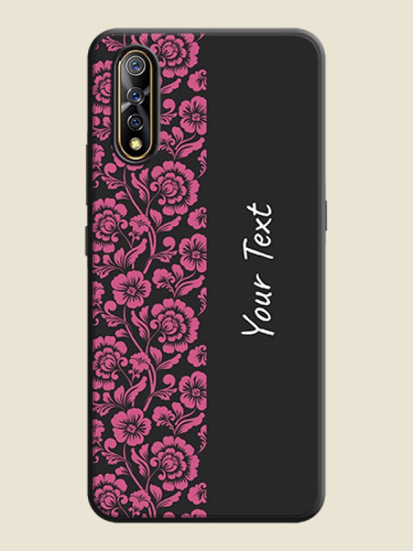 Custom Pink Floral Pattern Design With Custom Text On Space Black Personalized Soft Matte Phone Covers -Vivo Z1X - alternate view