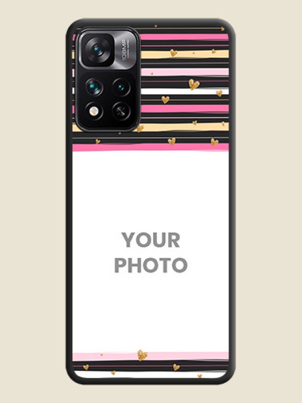 Custom Multicolor Lines and Golden Love Symbols Design on Photo on Space Black Soft Matte Mobile Cover - Xiaomi 11I 5G - alternate view