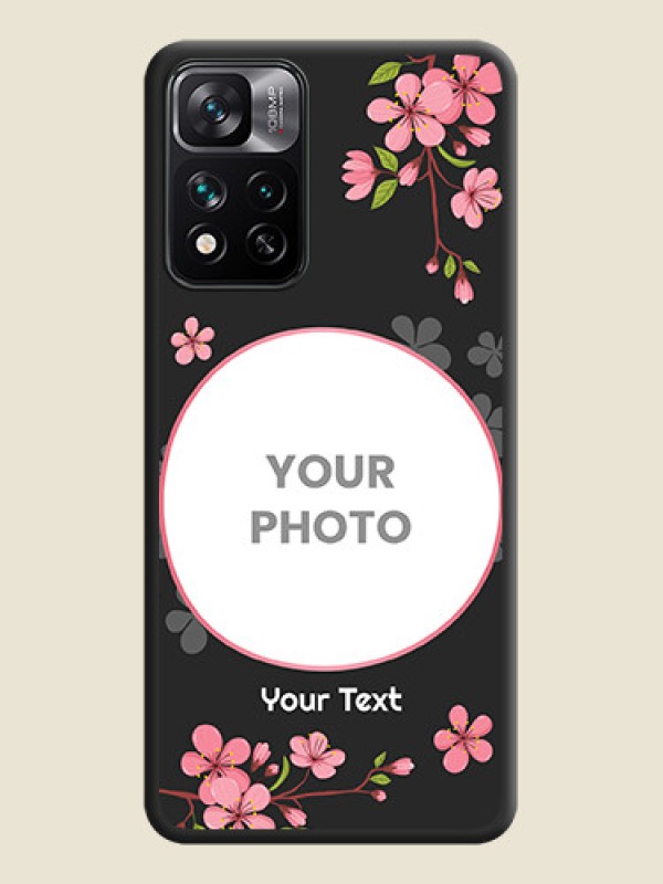 Custom Round Image with Pink Color Floral Design on Photo on Space Black Soft Matte Back Cover - Xiaomi 11I 5G - alternate view