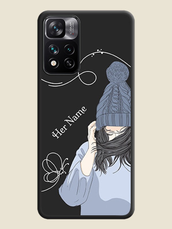 Custom Girl With Blue Winter Outfiit Custom Text Design On Space Black Personalized Soft Matte Phone Covers -Xiaomi 11I Hypercharge 5G - alternate view